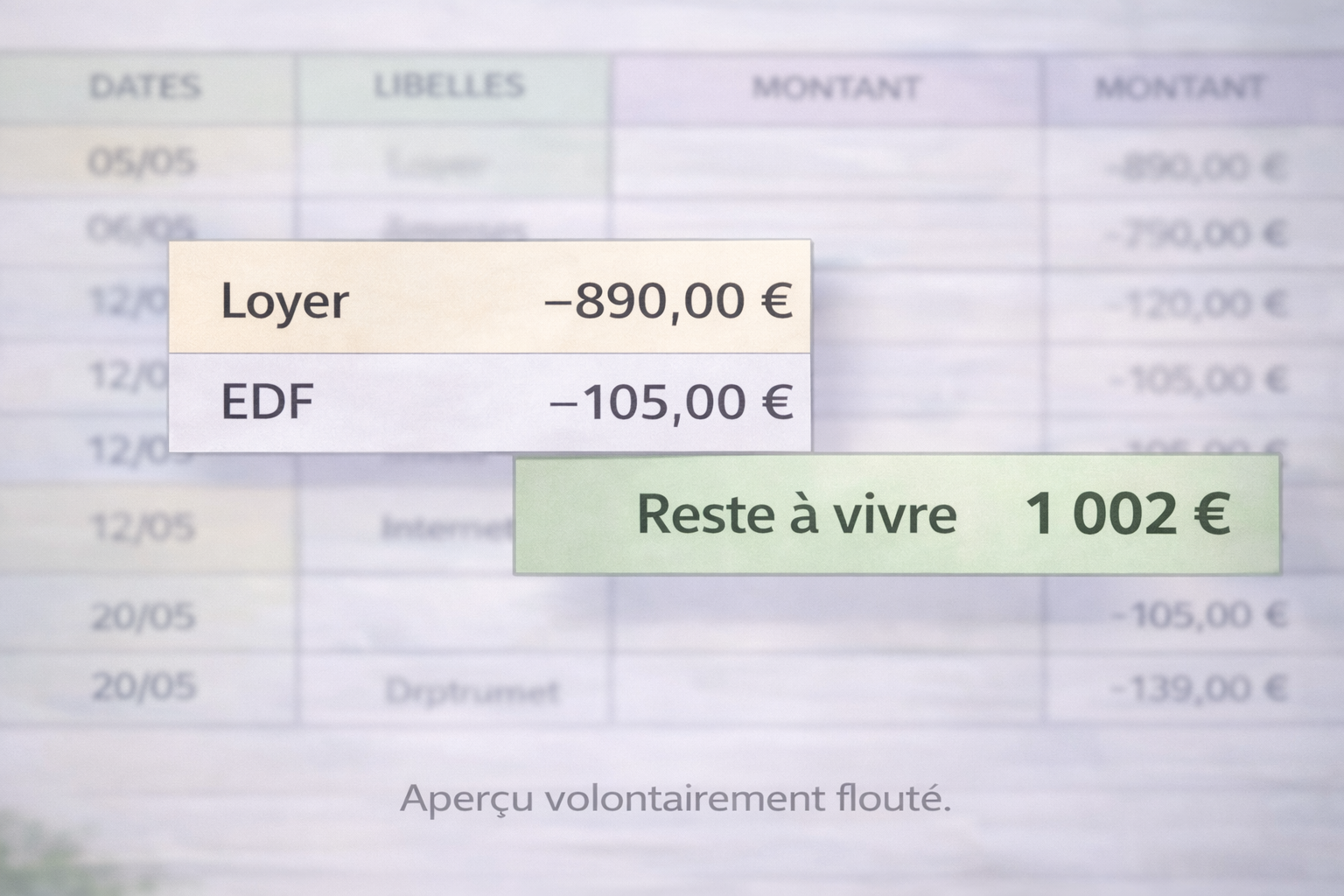 Aperçu du tableau budget 2